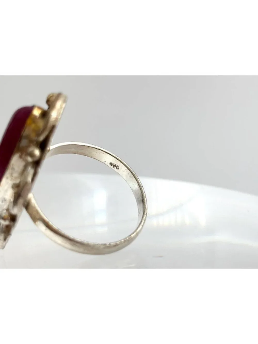 Red Adventurine Marquise Scalloped Sterling Silver 925 Vintage Ring - sz 10.5